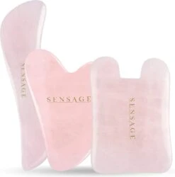 Sensage Gua Sha Set | 3-Delige Massage Set | 100% Natuurlijke Rozenkwarts Guasha Steen | Relax Anti Aging | Huidverzorging | Ontspanning | Gezichtsmassage | Lekkerder In Je Vel