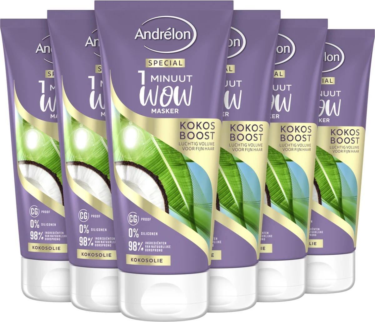Andrélon Kokos Boost Haarmasker - 1 Minuut WOW Masker - 6 X 180 Ml – Voordeelverpakking 15 Andrélon Kokos Boost Haarmasker - 1 Minuut WOW Masker - 6 X 180 Ml – Voordeelverpakking - Afbeelding 15