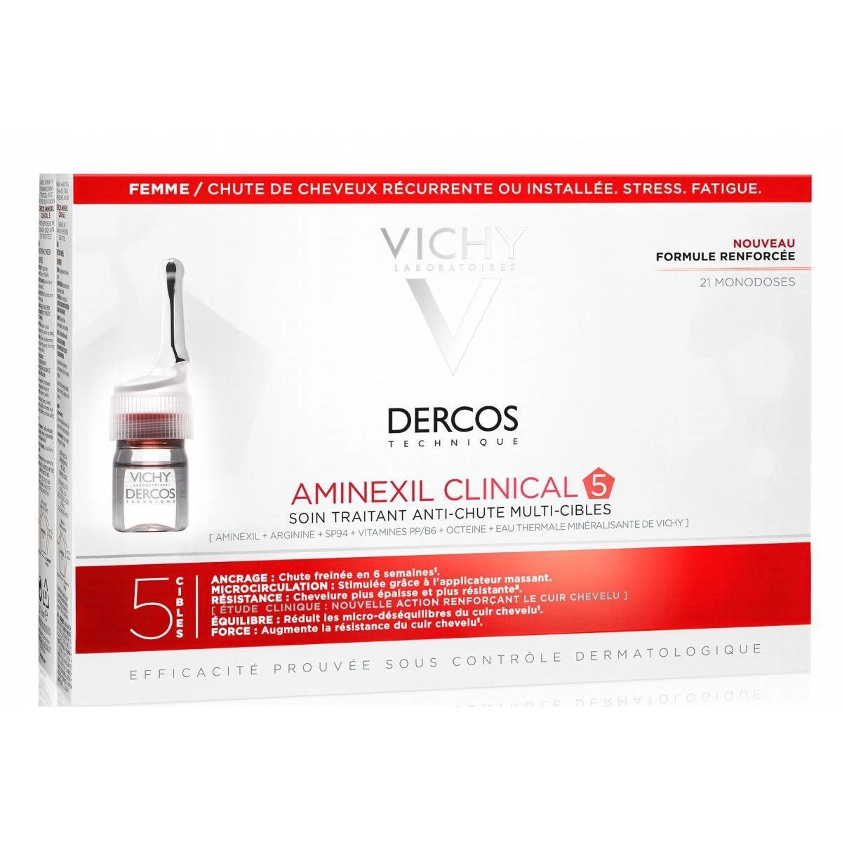 Vichy Dercos Aminexil Clinical 5 Anti-Haaruitval Vrouw - 21 Ampullen 1 Vichy Dercos Aminexil Clinical 5 Anti-Haaruitval Vrouw - 21 Ampullen