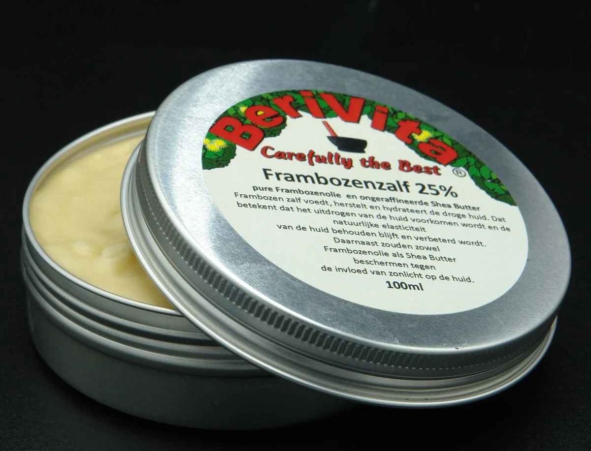 Frambozen Zalf 100ml Blik - Frambozenolie Met Shea Butter - Frambozenzalf Bevat Pure Frambozenpitolie, Frambozenzaadolie 1 Frambozen Zalf 100ml Blik - Frambozenolie Met Shea Butter - Frambozenzalf Bevat Pure Frambozenpitolie, Frambozenzaadolie